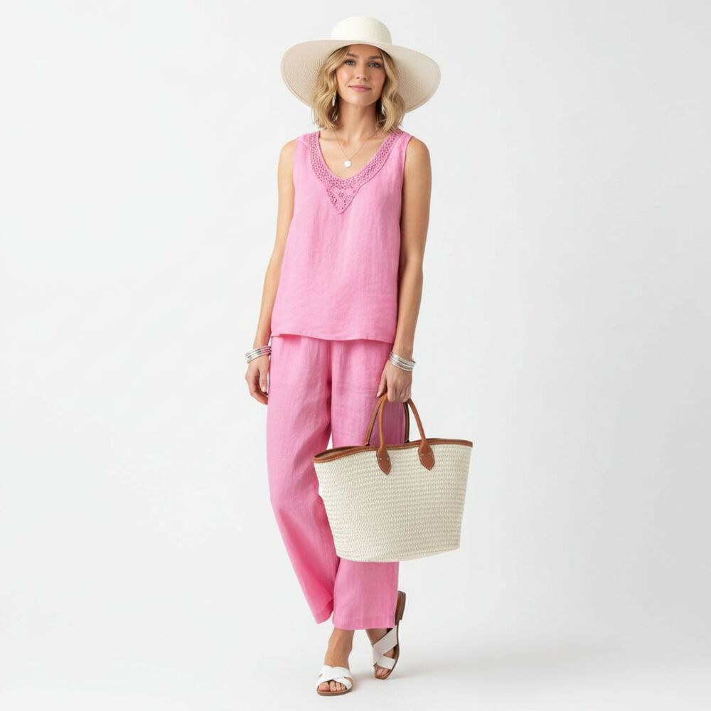 Jordan 100% Linen Pink Pants & Tank Top SET S